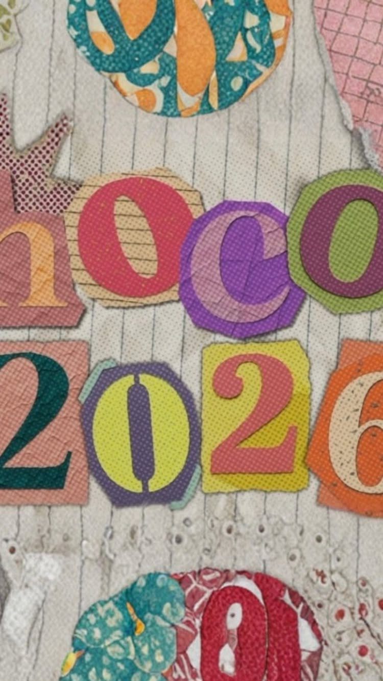 Handmade fabric banner with colorful patterned letters spelling hoco 2026 on lined cloth